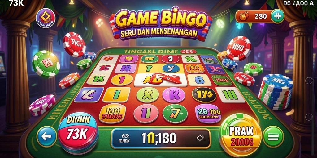 Tangkapan layar gameplay 73K menampilkan suasana seru permainan Bingo.