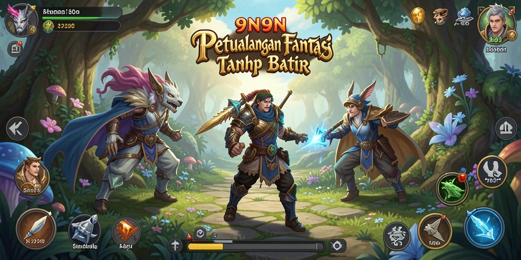 Screenshot utama 9N9N menunjukkan aksi pertempuran seru di dunia RPG.