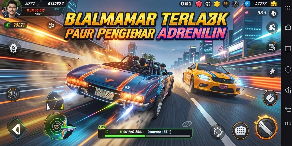 Screenshot utama menampilkan aksi balap seru di A7777.