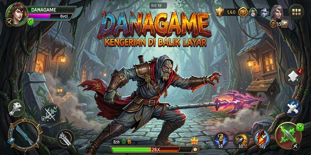 Tangkapan layar dari gameplay menyeramkan DANAGAME menunjukkan suasana yang mencekam.