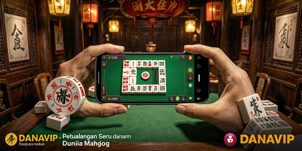 Tampilan gameplay seru DANAVIP dengan ubin Mahjong yang berwarna-warni.