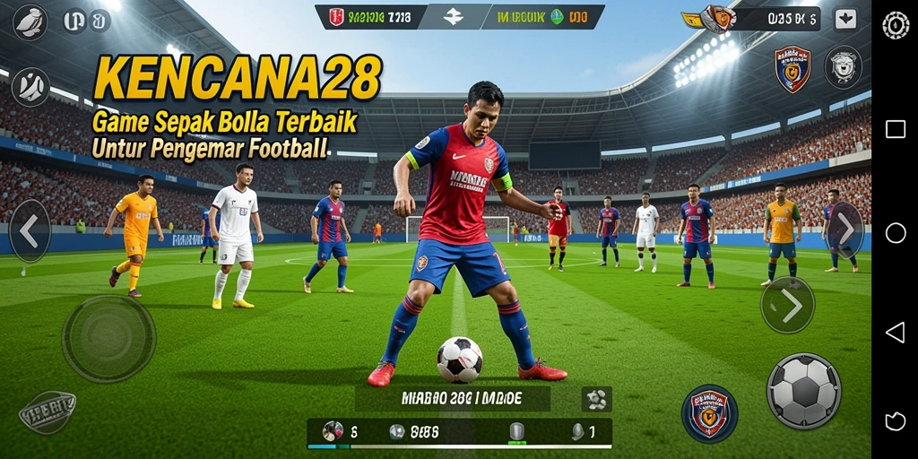 Tampilan gameplay menarik dalam KENCANA28 dengan aksi sepak bola yang seru.