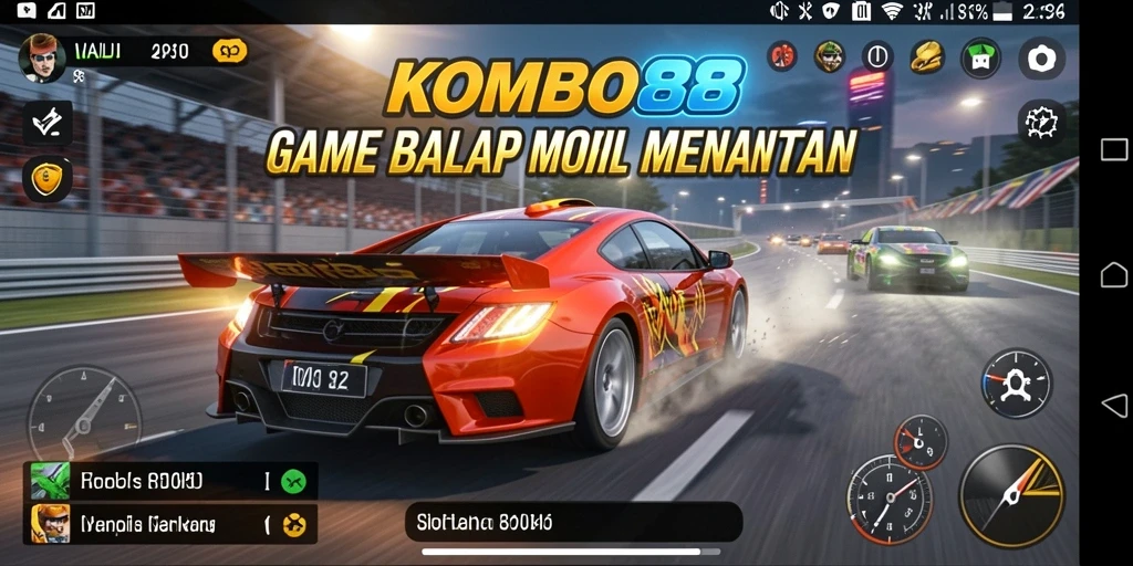 Screenshot menunjukkan aksi balapan seru dalam KOMBO88.
