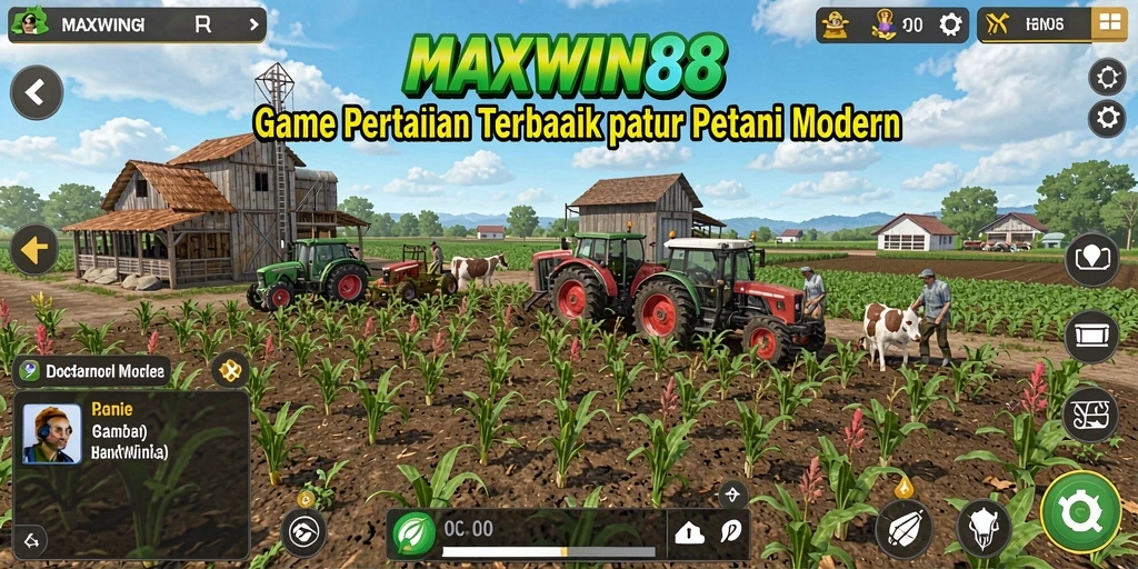 Tampilan screenshot gameplay <strong>MAXWIN88</strong> yang menunjukkan aktivitas bertani yang seru.