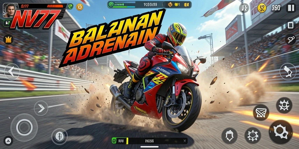 Gameplay seru dalam NV77 dengan balapan motor yang menegangkan.