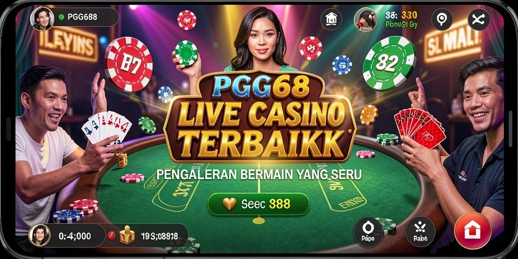 Screenshot PGG68 menampilkan dealer yang sedang berinteraksi dengan pemain dalam sesi Live Casino.