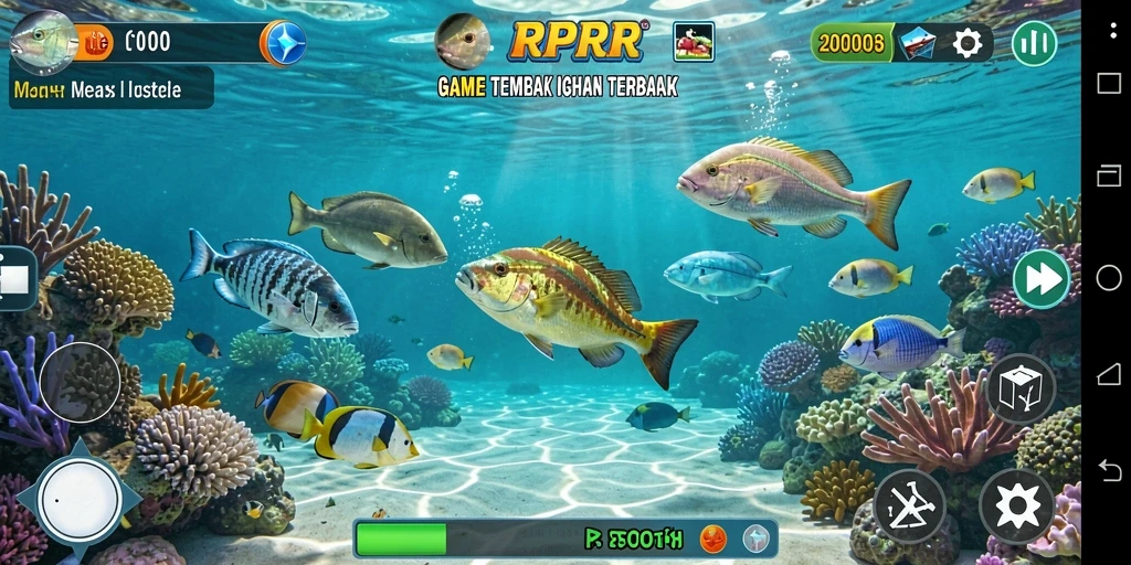 Tampilan gameplay RPRR yang menarik dengan ikan berwarna-warni.