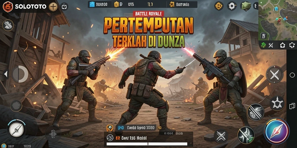 Tampilan gameplay epik dari <strong>SOLOTOTO</strong> di medan pertempuran yang beragam.