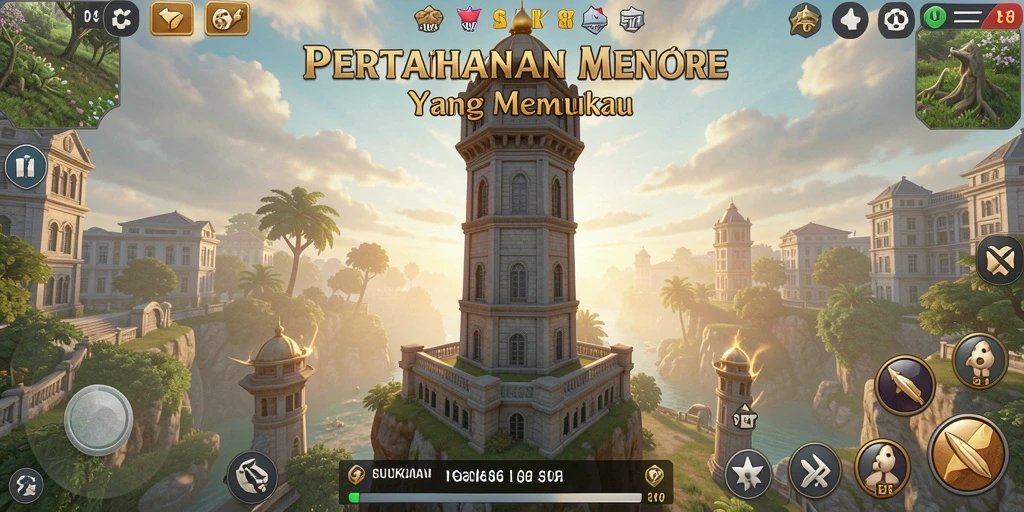 Screenshot gameplay menampilkan menara yang siap menghadapi serangan musuh.
